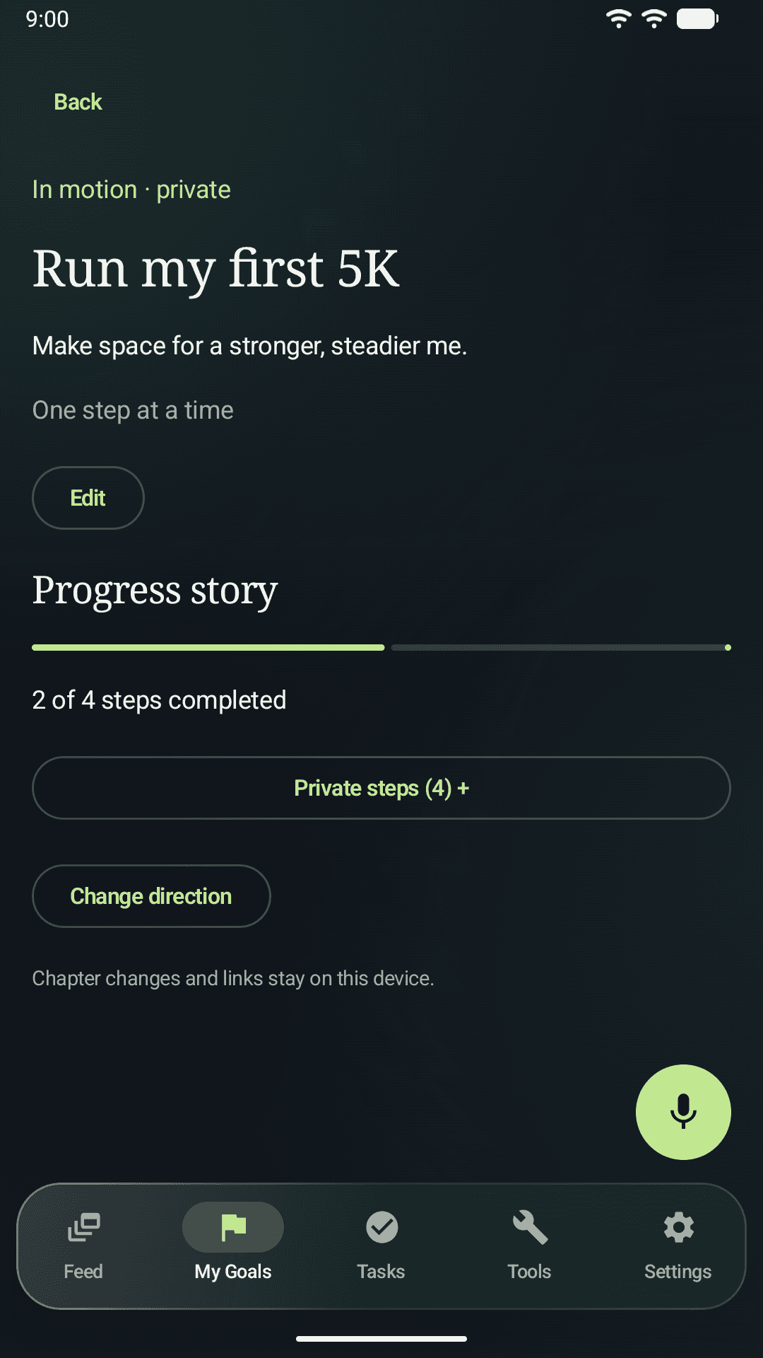 The linked first 5K goal and its progress in Lazy Schedule.